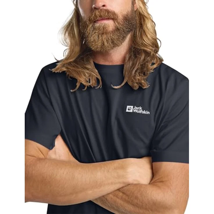 Jack Wolfskin Essential T M, Herren Shirt aus nachhaltigem Organic Cotton, blau, Größe M – Bild 6