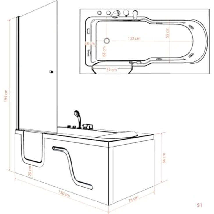 AcquaVapore Komplettdusche Kombi Duschkabine Seniorenwanne mit Tür S17D-EH-R-EC, Sicherheitsglas ESG, inklusive Duschwanne, Schnelle Reinigung, Überlauf Abfluss – Bild 4
