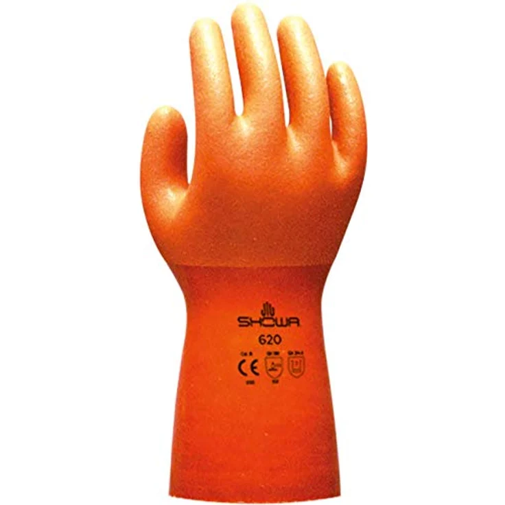 SHOWA 620 PVC, Arbeitshandschuhe mit chemikalienbeständiger Beschichtung, orange, Größe 8/M