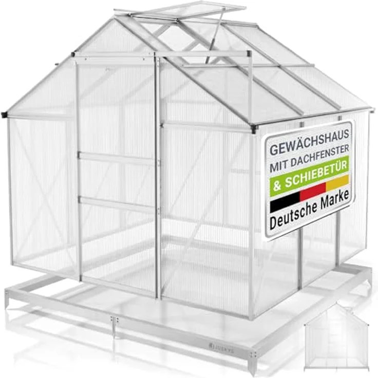 JUSKYS® Gewächshaus 3,6 m² - Aluminiumgestell mit Stahlfundament, UV-beständig, abschließbare Schiebetür, belüftbare Dachfenster 61x57 cm – Bild 1