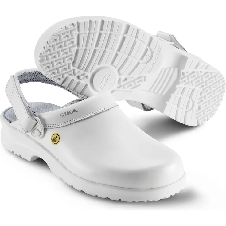 Sika Arbeitsschuh Fusion ESD, offener Clog mit verstellbarem Fersenriemen, atmungsaktives Permair® Leder, rutschhemmende Laufsohle, Weiß, Größe 40
