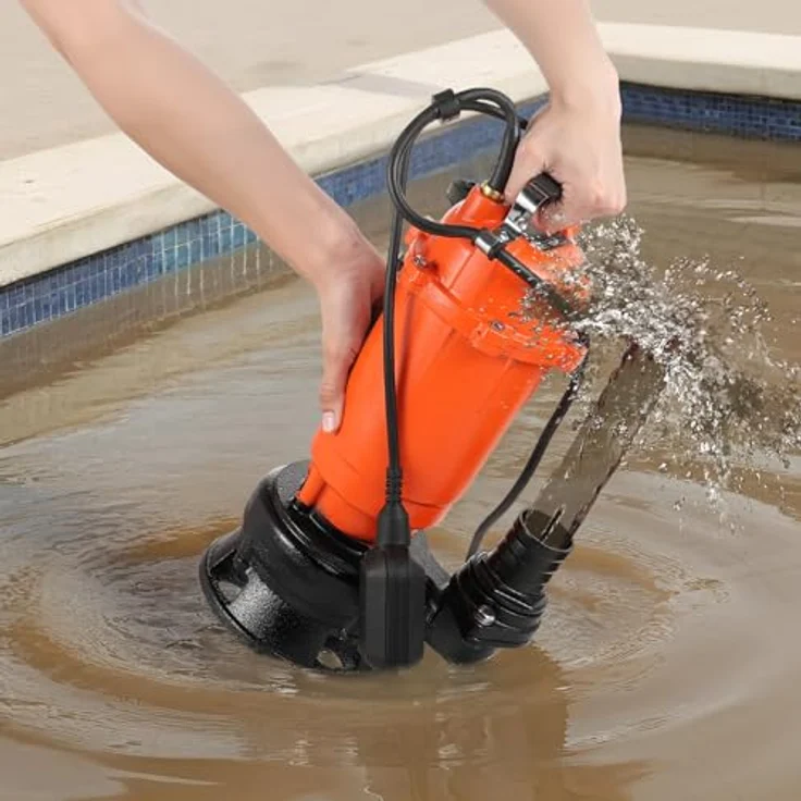VEVOR 1500W Tauchpumpe WQD1500, 22800l/h, Gusseisen mit IPX8, automatischer Schwimmerschalter, 18m Förderhöhe, optimal zum Abpumpen von Schmutzwasser für Pools und Teiche – Bild 8