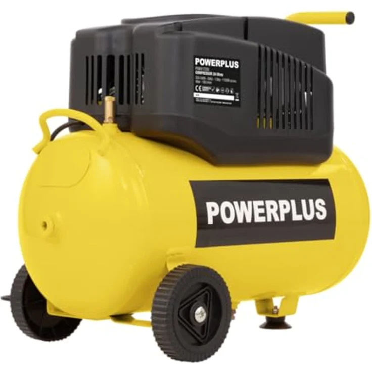 POWERPLUS Kompressor POWX17250, ölfrei, 1200W, 24L Tankvolumen, bis 8 bar Druckregelung, mit Manometer und Sicherheitsventil, mobil mit Tragegriff und Rädern – Bild 1