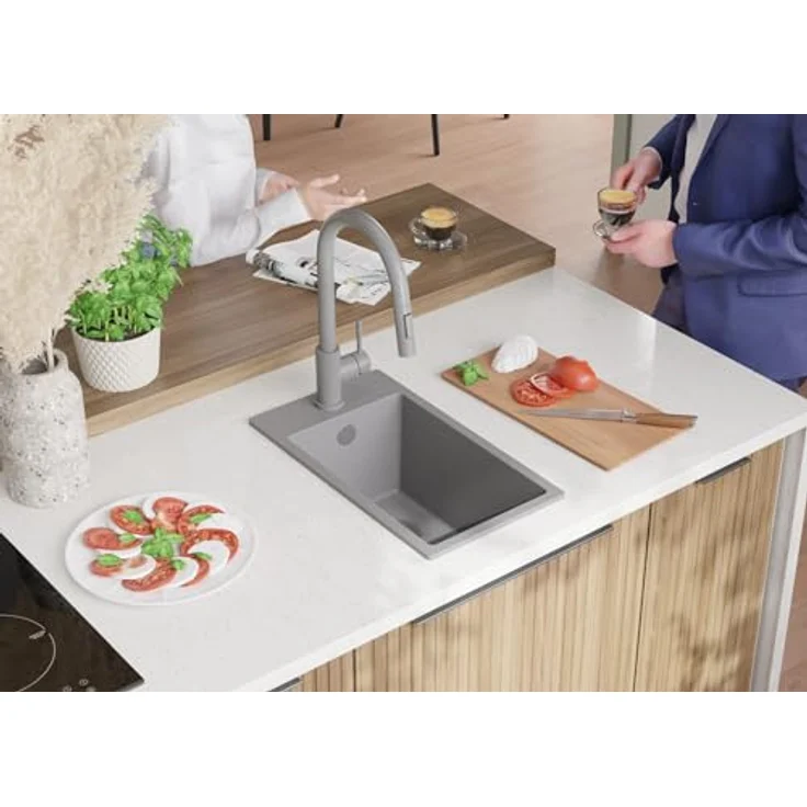 Primagran Spülbecken Riga Grau 28x50cm, Granitspüle 1 Becken + Ablauf-Set, ab 30er Unterschrank geeignet – Bild 2