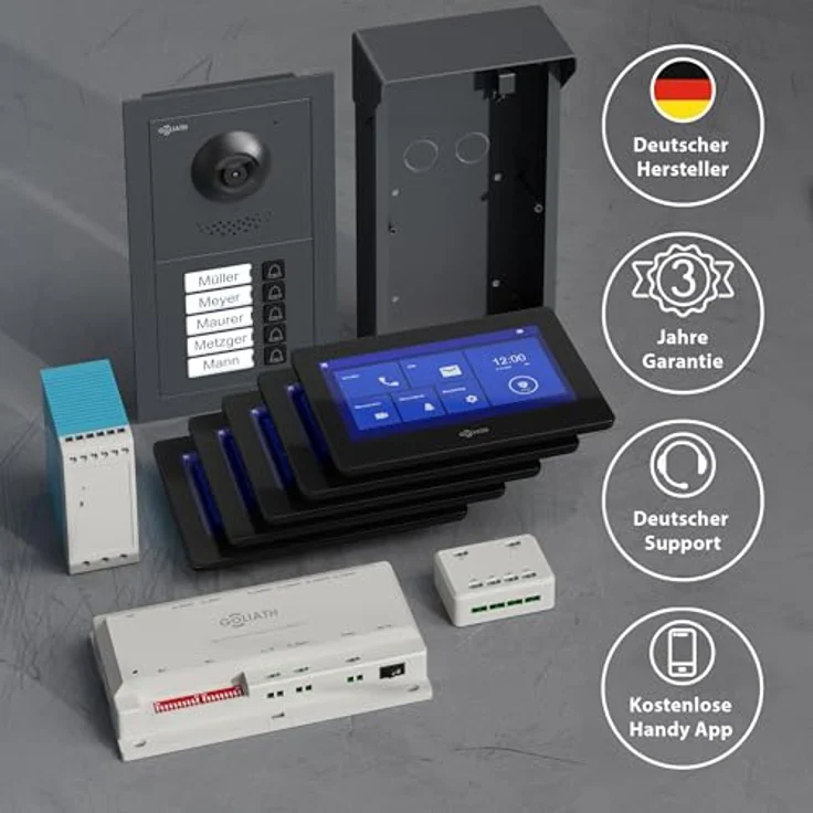 Goliath Intercom Basic-Line Video-Türsprechanlage mit 7-Zoll HD Monitor, 160° Kamera, 2-Draht Technologie, weiß/schwarz, für 5-Familienhaus – Bild 5