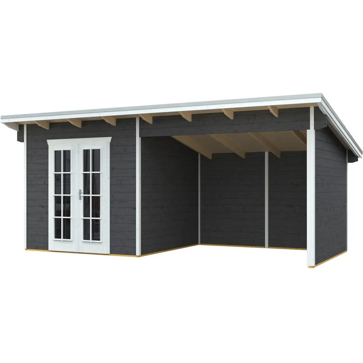 Skanholz Gartenhaus Texel, BxT: 590x310 cm, Nordisches Fichtenholz, 28 mm Wandbohlen, Echtglas Tür, 19 mm Fußboden, 19 mm Profilschalung Dach