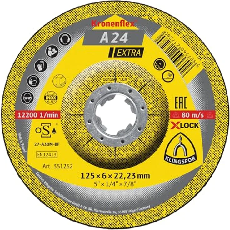 Klingspor A 24 EX Schruppscheiben X-LOCK, gekröpft, 125 x 6 x 22,23 mm, 10 Stück