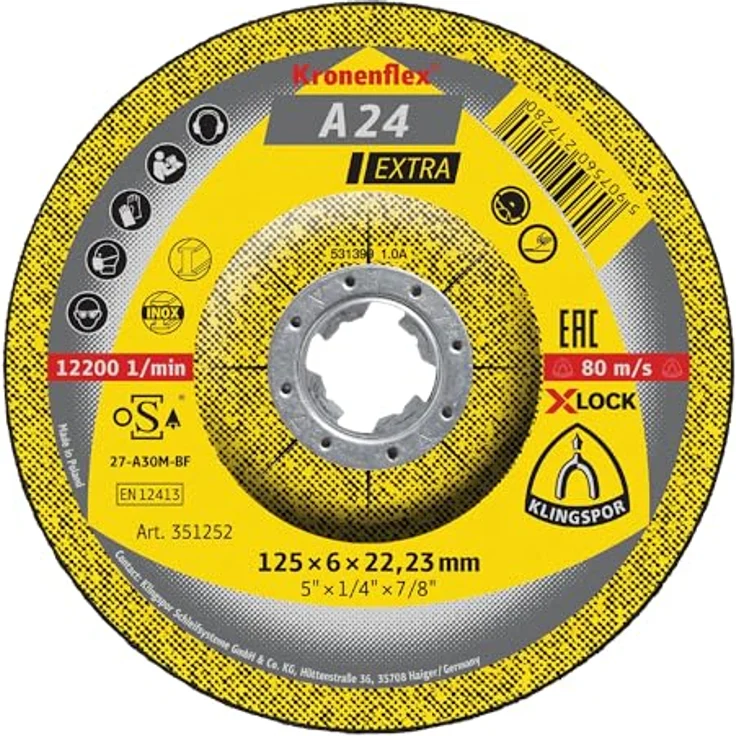 Klingspor A 24 EX Schruppscheiben X-LOCK, gekröpft, 125 x 6 x 22,23 mm, 10 Stück – Bild 1