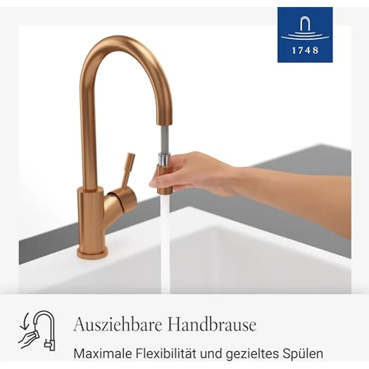 Villeroy & Boch Küchenarmatur Umbrella Flex, Einhebelmischer mit schwenkbarem Auslauf und Schlauchbrause, Bronze – Bild 3