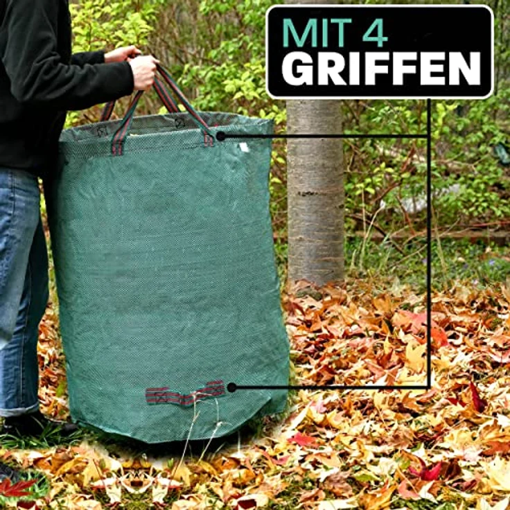 3x Gartenabfallsack 300 Liter - Laubsack Mit 4 Reißfesten Griffen - Stabil - Faltbar - Wiederverwendbar - Robustes Polypropylen – Bild 5