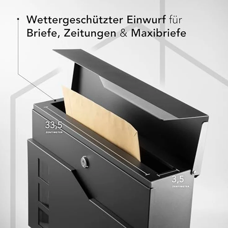 NewHabitat Moderner Briefkasten Personalisierbar Oslo Anthrazit RAL7016 mit Zeitungsfach, Edelstahl Namensschild und Hausnummer Gravur I Rostfrei und UV-beständig – Bild 5