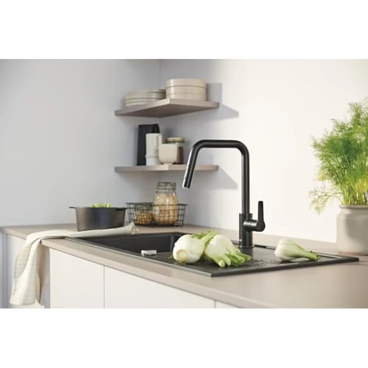 GROHE Start - Einhand- Spültischarmatur (hoher Auslauf, Schwenkbereich 360°, herausziehbare Dual Spülbrause, inkl. Montagewerkzeug), matt schwarz, 306312430 – Bild 4