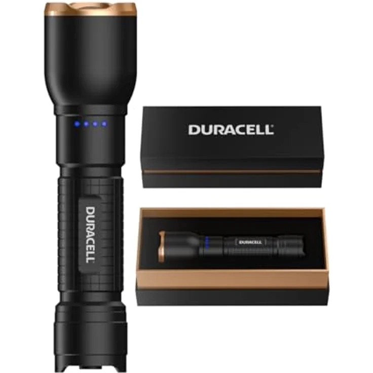 Duracell LED Taschenlampe DF2500R Pro, 2500 Lumen, fokussierbar, 200m Leuchtweite, USB-C wiederaufladbar, 21700 Li-Ion Akku, spritzwassergeschützt, inkl. Geschenkbox – Bild 1