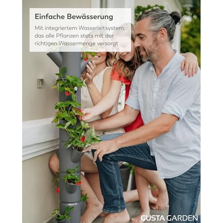 Gusta Garden SISSI STRAWBERRY classic, vertikales Pflanzsystem für Erdbeeren mit 6 Etagen, inkl. Wasserauslaufschutz & Wasserleitsystem, anthrazit – Bild 4