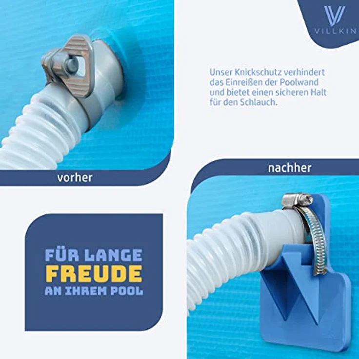 Villkin Poolschlauchhalter 2er-Set, inkl. 2x Schlauchschellen & 2x Kabelbinder, Schutz für Poolschläuche (26-38mm), kompatibel mit Intex & Bestway – Bild 3