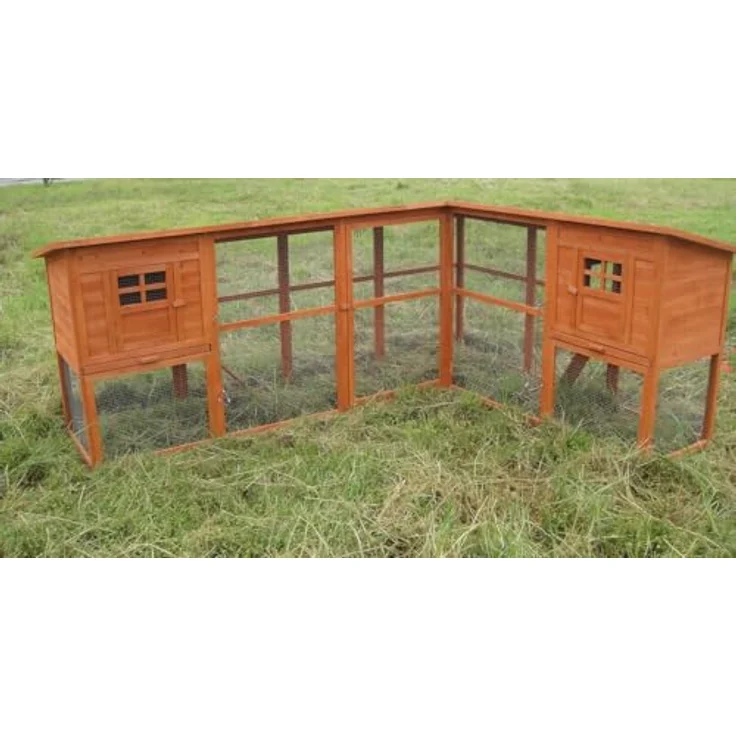 Mucola Hasenstall mit Freilaufgehege 251x190,5x104 cm, Wetterfestes Holz-Kleintiergehege mit 2 Rampen und herausnehmbaren Schubladen – Bild 2