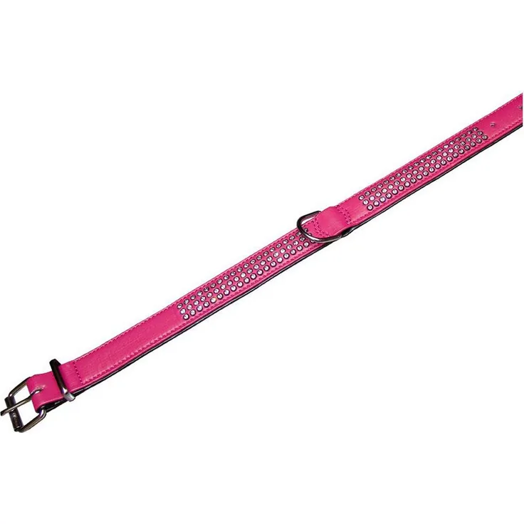 Nobby Hunde-Halsband Crystal dreireihig fuchsia/schwarz, Luxuriöses Kunstleder mit Swarovski-Kristallen