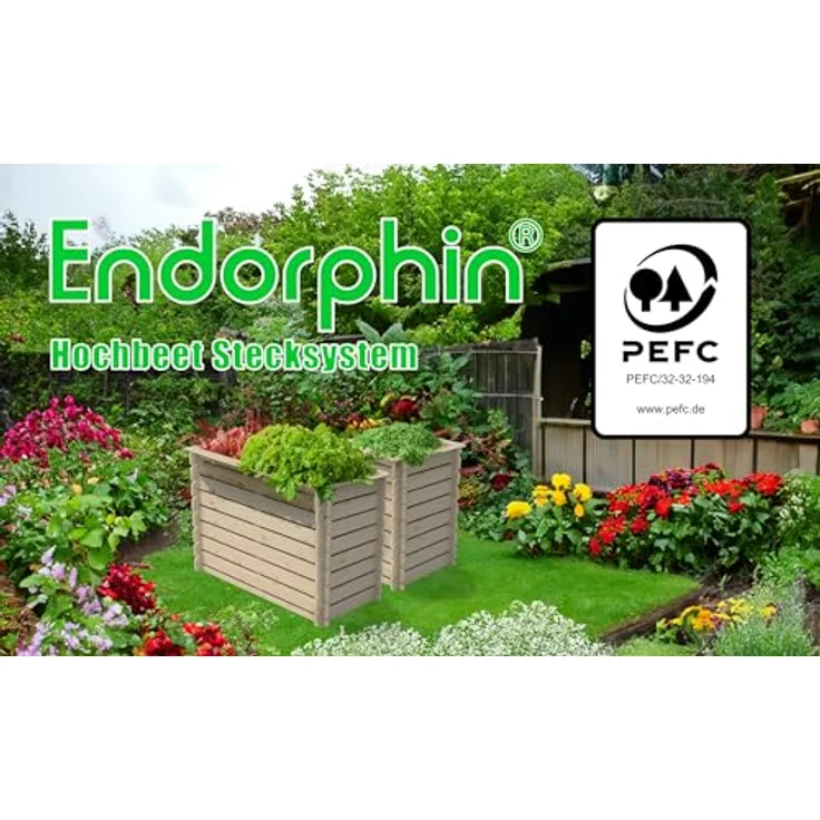 Endorphin Hochbeet Hochbeet Stecksystem, aus 100% PEFC-zertifiziertem Kiefernholz, Naturfarben – Bild 5