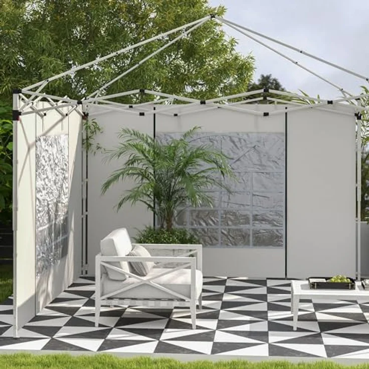 Outsunny Pavillonseitenteil, 2er Set Seitenplanen mit Fenster und Tür, 295x195 cm, für 3x3m oder 3x6m Faltpavillons, Oxford, Weiß – Bild 8