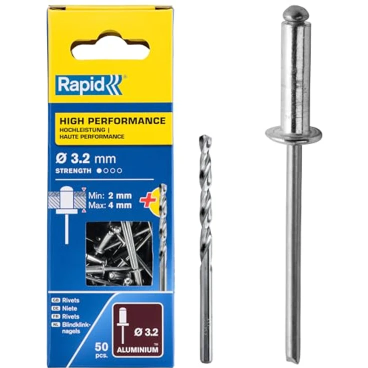 Rapid Blindniete Universal Aluminium, 50 Stück inklusive Bohrer, 3,2 x 8 mm, 5000383 – Bild 2
