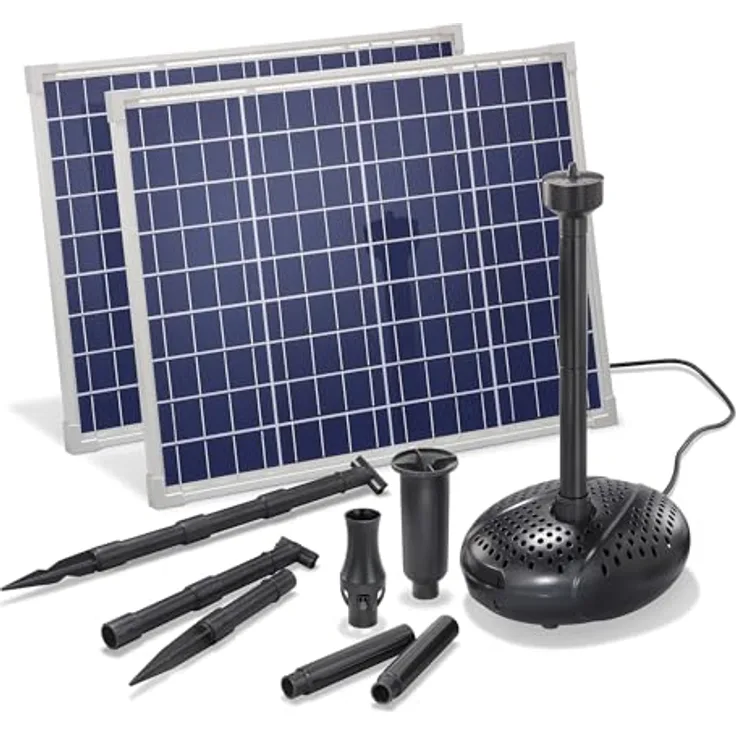 esotec Teichpumpe Wasserspiel Solar-Springbrunnen Kit 100/3400 PRO, Komplett-Set mit 2 Solarmodulen, max. Förderhöhe 3 m, 3400 l/h Förderleistung