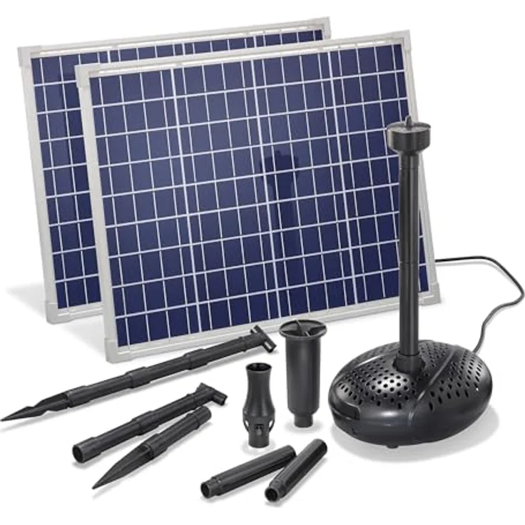 esotec Teichpumpe Wasserspiel Solar-Springbrunnen Kit 100/3400 PRO, Komplett-Set mit 2 Solarmodulen, max. Förderhöhe 3 m, 3400 l/h Förderleistung – Bild 1