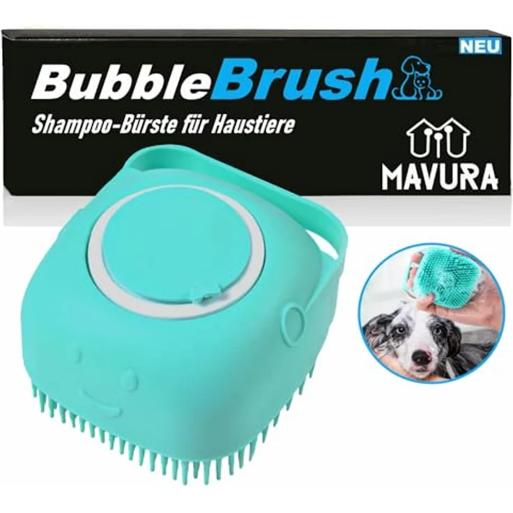 BubbleBrush Hunde Waschbürste Badebürste Massage, Bürste Fellbürste mit Shampoo Spender für Haustiere – Bild 1