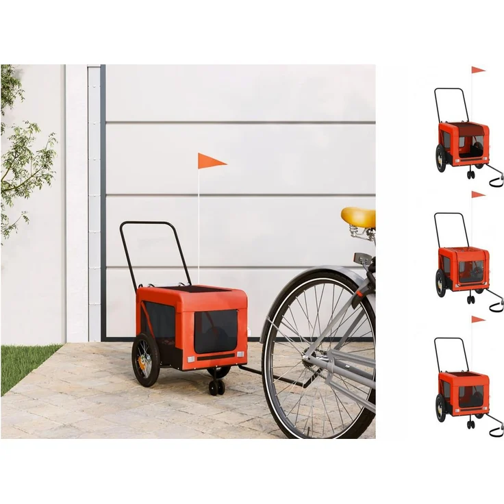 vidaXL Hunde-Transportbox Fahrradanhänger Hunde Orange und Schwarz Oxford-Gewebe Eisen mit PVC-Dach und Reflektoren – Bild 1