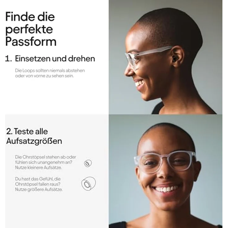 Loop Quiet - Ohrstöpsel zum Schlafen - Weicher, wiederverwendbarer Silikon Gehörschutz + 8 Aufsätze in XS/S/M/L - Geräuschreduzierung um SNR 24dB & NRR 14 - Auch für Reisen & Konzentration - Schwarz – Bild 4