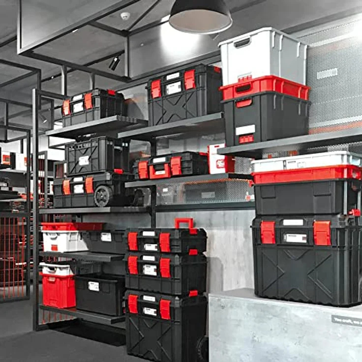 Prosperplast Werkzeugkoffer Kistenberg TAGER CARBO ORGANIZER KTGC40306B, multifunktionale Sortimentsbox mit transparentem Deckel und funktionalen Bechern, 390 x 284 x 60 mm – Bild 7