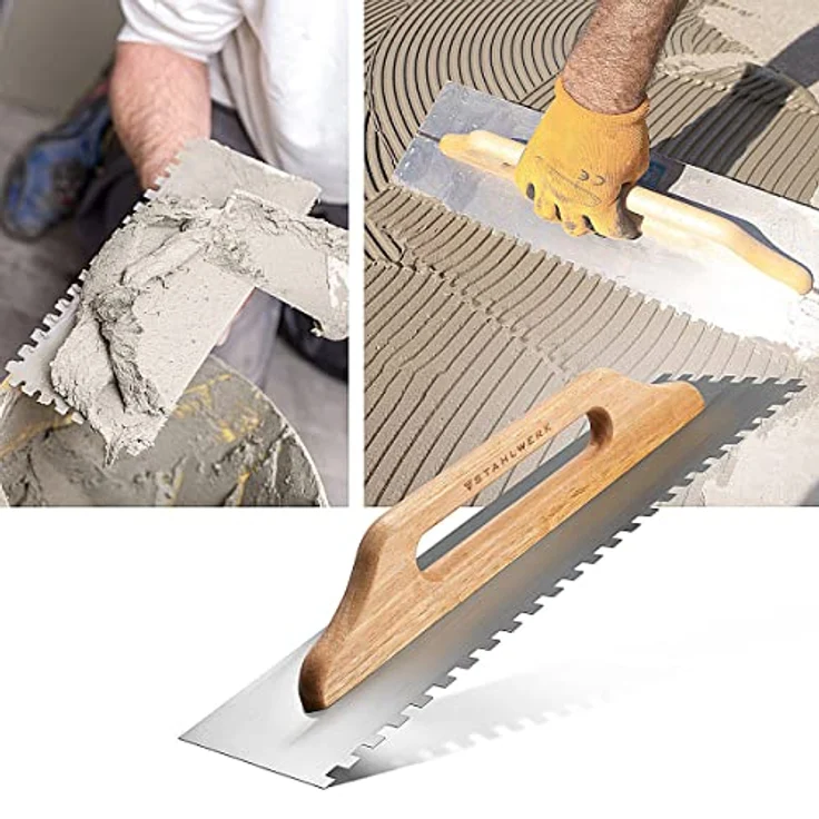 STAHLWERK Zweihand-Glättekelle 140 x 500 mm, Rechteckverzahnt aus Carbon-Stahl, Ergonomischer Holzgriff – Bild 8