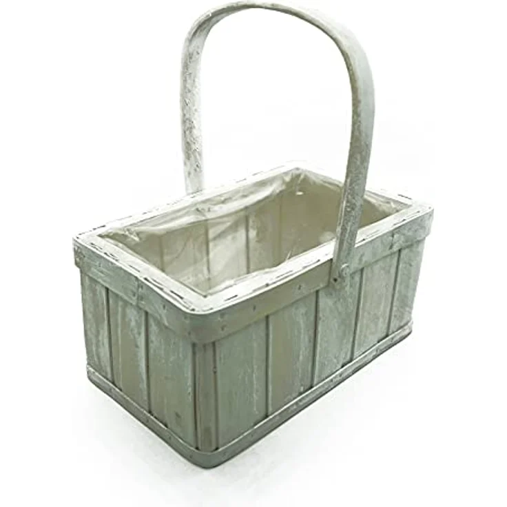 HTI-Living Pflanzkübel Pflanzkorb Weiß mit Henkel, dekorativem Vintage-Look und Kunststoff-Auskleidung, 25,5 x 16 x 28 cm – Bild 2