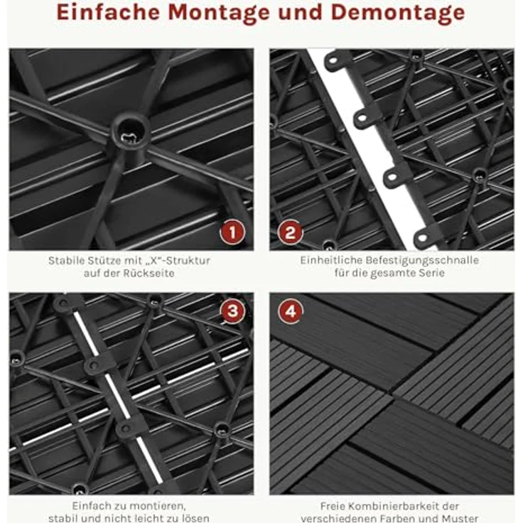 12er-Set WPC Terrassenfliese mit Klicksystem anthrazit – Bild 4