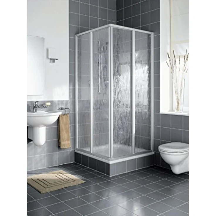 Kermi Eck-Halbteil Nova 2000, 2-teilig, 800x1850mm, silber Fontana hell, Gleittüren mit hochwertigem Kunststoffglas – Bild 2