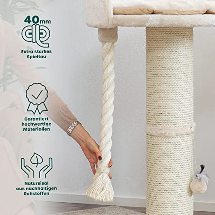 HAPPYPET Premium Kratzbaum 'Balu' Grosse Katzen Stabil - Katzenbaum, Kletterbaum, für Maine Coon, Ragdoll, Robustes Natursisal, Dicke Stämme 18 cm, 100 cm hoch, Creme – Bild 3