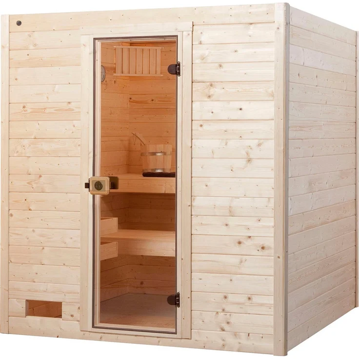 Weka Sauna Valida, BxTxH: 189 x 189 x 203,5 cm, 38 mm, (Set) 9 kW-Ofen mit integrierter Steuerung, Naturbelassenes Fichtenholz