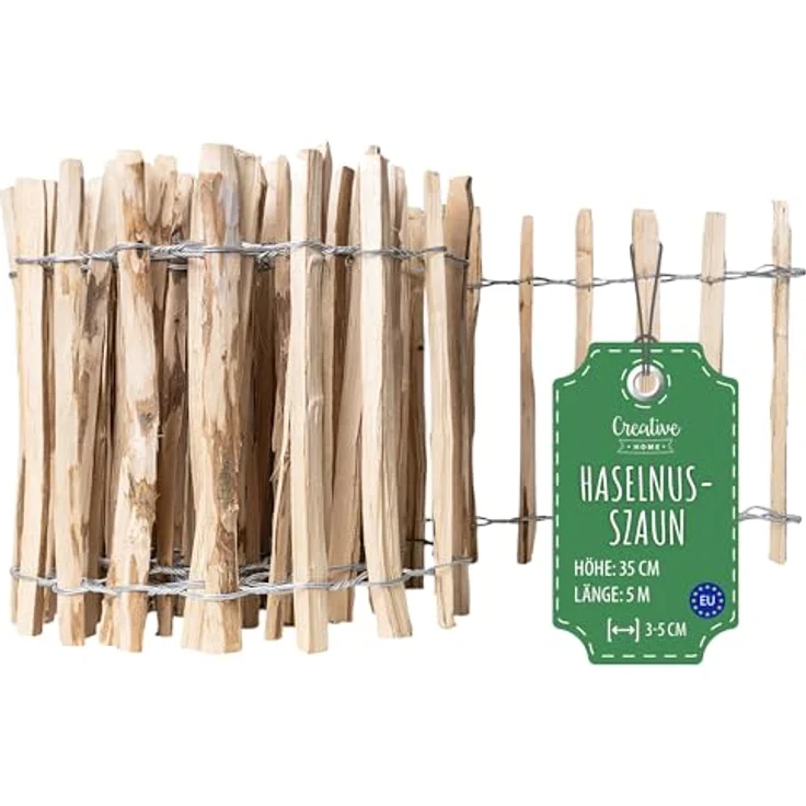 Creative Home Staketenzaun 35cm hoch und 5m lang | Haselnusszaun | Lattenabstand 3-5 cm | Gartenzaun Holz Holzzaun | Ideal als Rasenkante Blumenbeet Umrandung aus Haselnuss – Bild 1