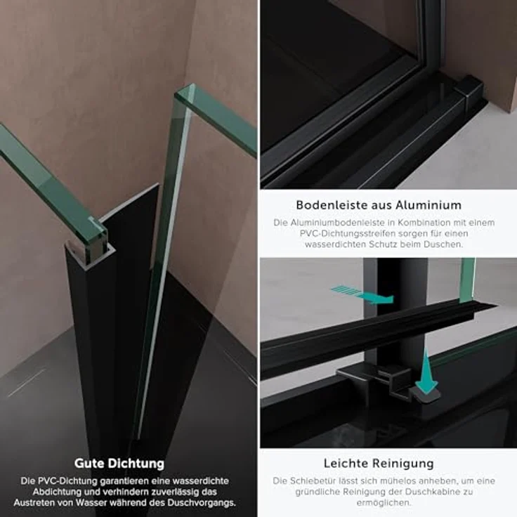 doporro Duschtür Nischentür 140x195cm, ESG-Sicherheitsglas mit Soft-Close und NANO-Beschichtung – Bild 5