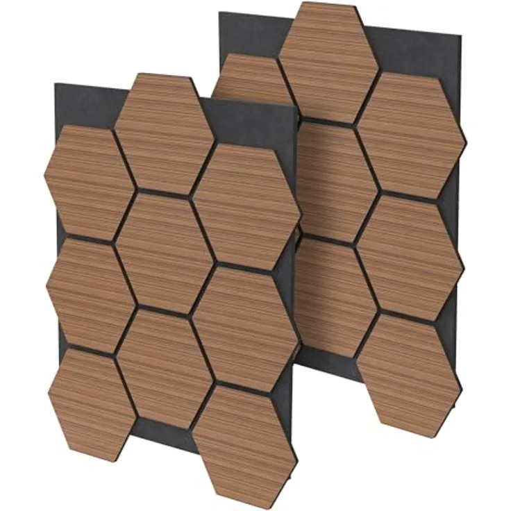 ML DESIGN Akustikpaneele 2er Set, 66x81x2cm in Teak, MDF Hexagon-Wandpaneele mit exzellenter Schallabsorption für Büro und Studio