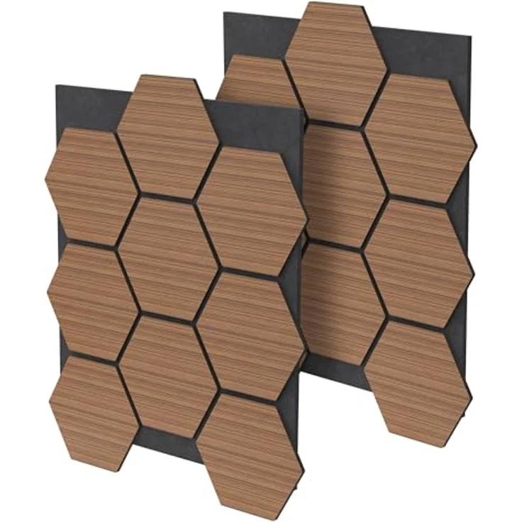 ML DESIGN Akustikpaneele 2er Set, 66x81x2cm in Teak, MDF Hexagon-Wandpaneele mit exzellenter Schallabsorption für Büro und Studio – Bild 1