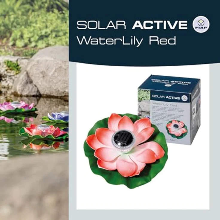 FIAP SOLAR ACTIVE WaterLily WHITE, schwimmende Seerose mit Solarbeleuchtung, LED, inkl. Akkubatterie, Teichbeleuchtung für Gartenteich und Pool, weiß, leuchtet in 7 Farben – Bild 2