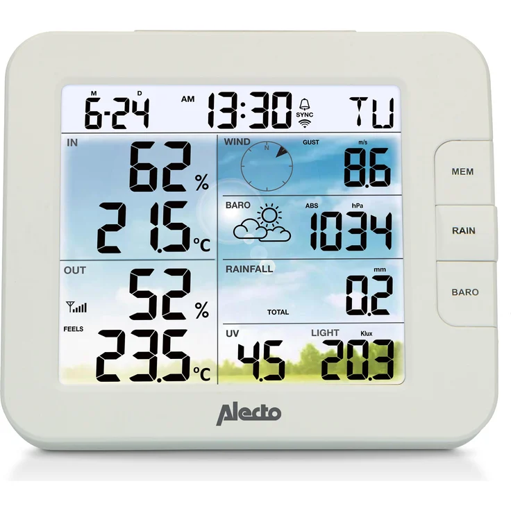 Alecto WS5400, 8-in-1 WLAN Wetterstation mit Echtzeit- und historischen Wetterdaten, Integration in Smart-Home-Systeme