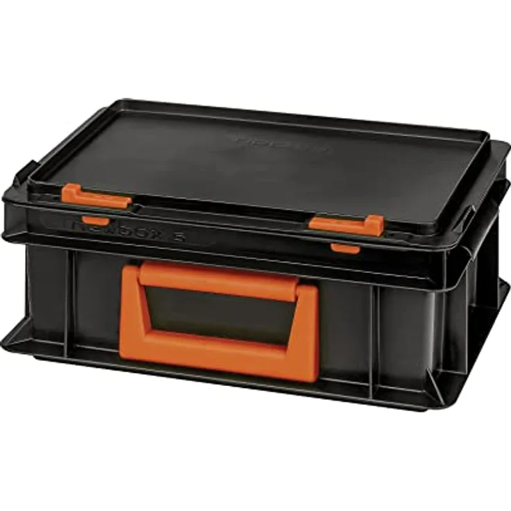 Alutec Werkzeugkoffer, stapelbarer Kunststoffkoffer mit optimalen Innenmaßen für gängige Werkzeuge, schwarz-orange