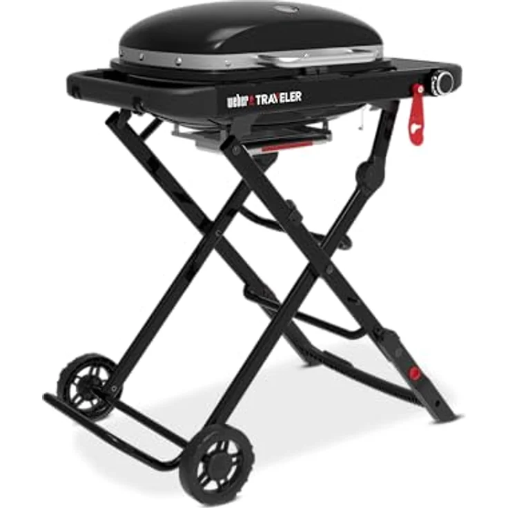 Weber Traveler Compact Gasgrill (2026), Tragbares klappbares Design mit Rädern, 1 Brenner, 52 x 36 cm Grillfläche, Schwarz – Bild 2