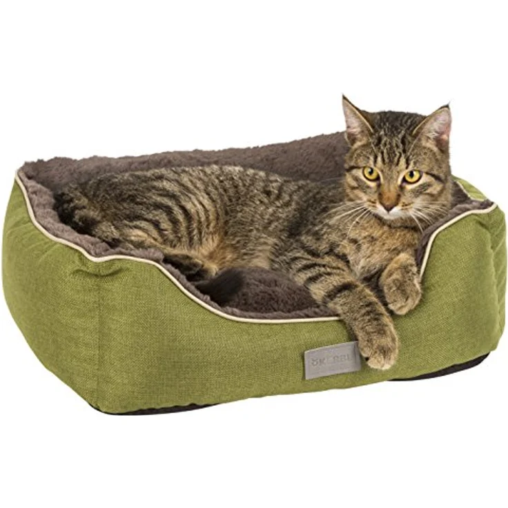 Kerbl Pet Kuschelbett Samuel für Hunde und Katzen, Hundekorb mit wendbarem Plüsch-Innenkissen, Waschbar, grün/dunkelgrau, 60x50x17 cm – Bild 4