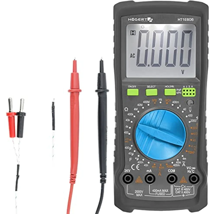 HÖGERT TECHNIK Digitales Multimeter mit NCV, 2000 V Spannungsmessung, Temperaturmessung bis 1000°C, Transistortest, 400 MΩ Widerstand, LCD 4000 für Elektro-, Kfz- und Serviceeinsatz – Bild 4