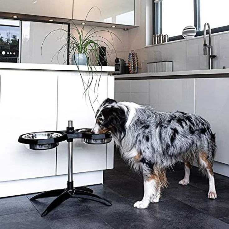 PetTec® Doggy Bar XL, erhöhter Hundenapf für große Hunde mit 2 x 2,5L Edelstahlnäpfen, höhenverstellbar, schwarz – Bild 2