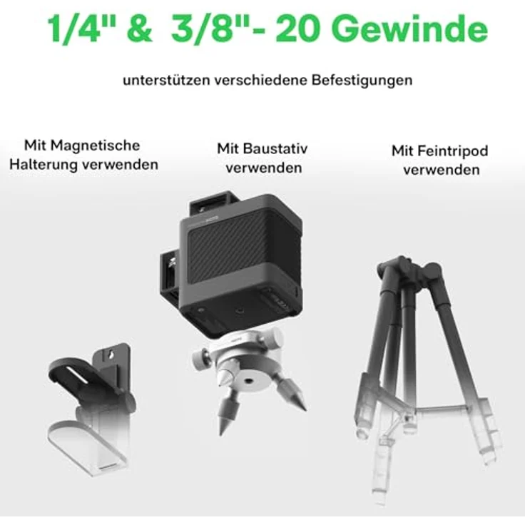 HOTO Kreuzlinienlaser, grüner Laser mit 3x 360° Linien, inkl. Tasche und Stativ, Reichweite max. 30m, IP54 staub- und wassergeschützt – Bild 5