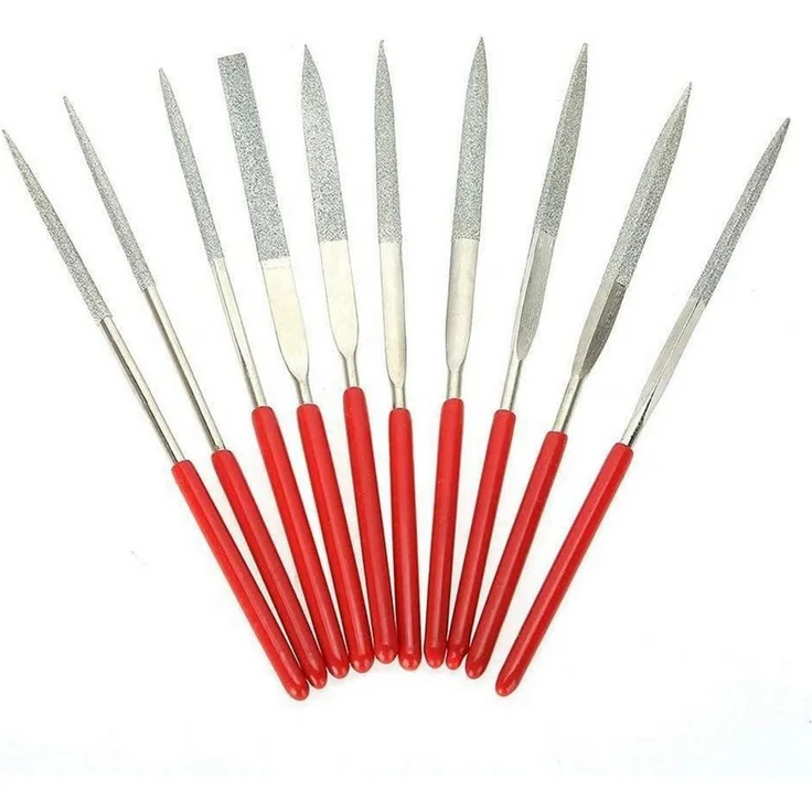LuxusKollektion Werkstattfeile Mini Diamantfeilen Set, 10tlg. 3x140mm, rot/silber, SoftGrip, Metall