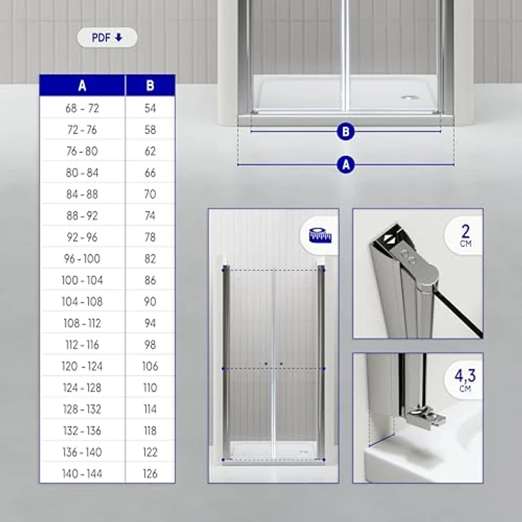 i-flair Dusch-Doppelflügeltür Duschtür Lima aus durchsichtigem ESG Sicherheitsglas, 72x180 cm mit Hebe-Senkmechanismus – Bild 6